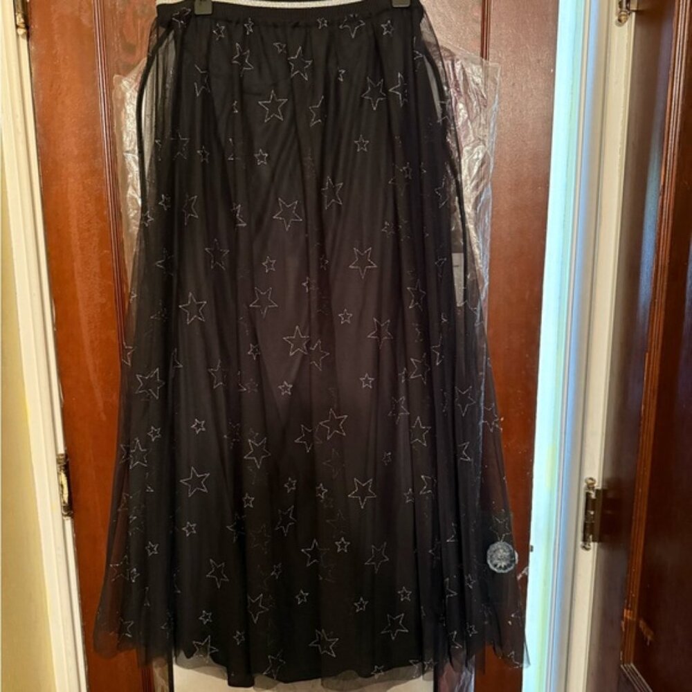 Marina Rinaldi Black Star-Embroidered Maxi Skirt